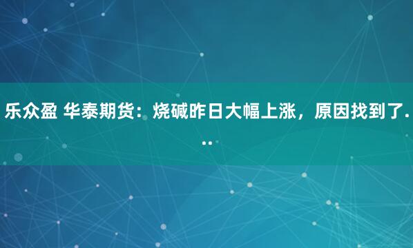 乐众盈 华泰期货：烧碱昨日大幅上涨，原因找到了...