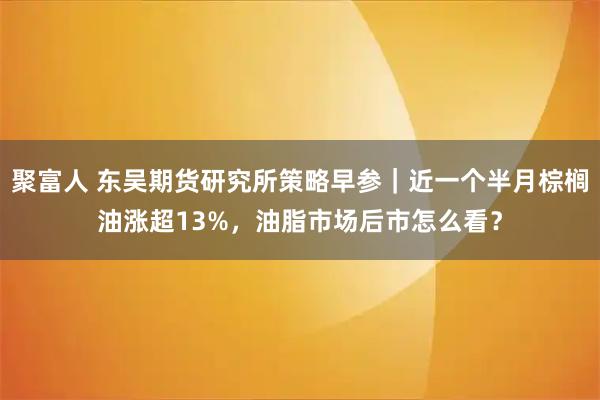 聚富人 东吴期货研究所策略早参｜近一个半月棕榈油涨超13%，油脂市场后市怎么看？