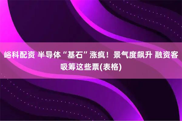峪科配资 半导体“基石”涨疯！景气度飙升 融资客吸筹这些票(表格)